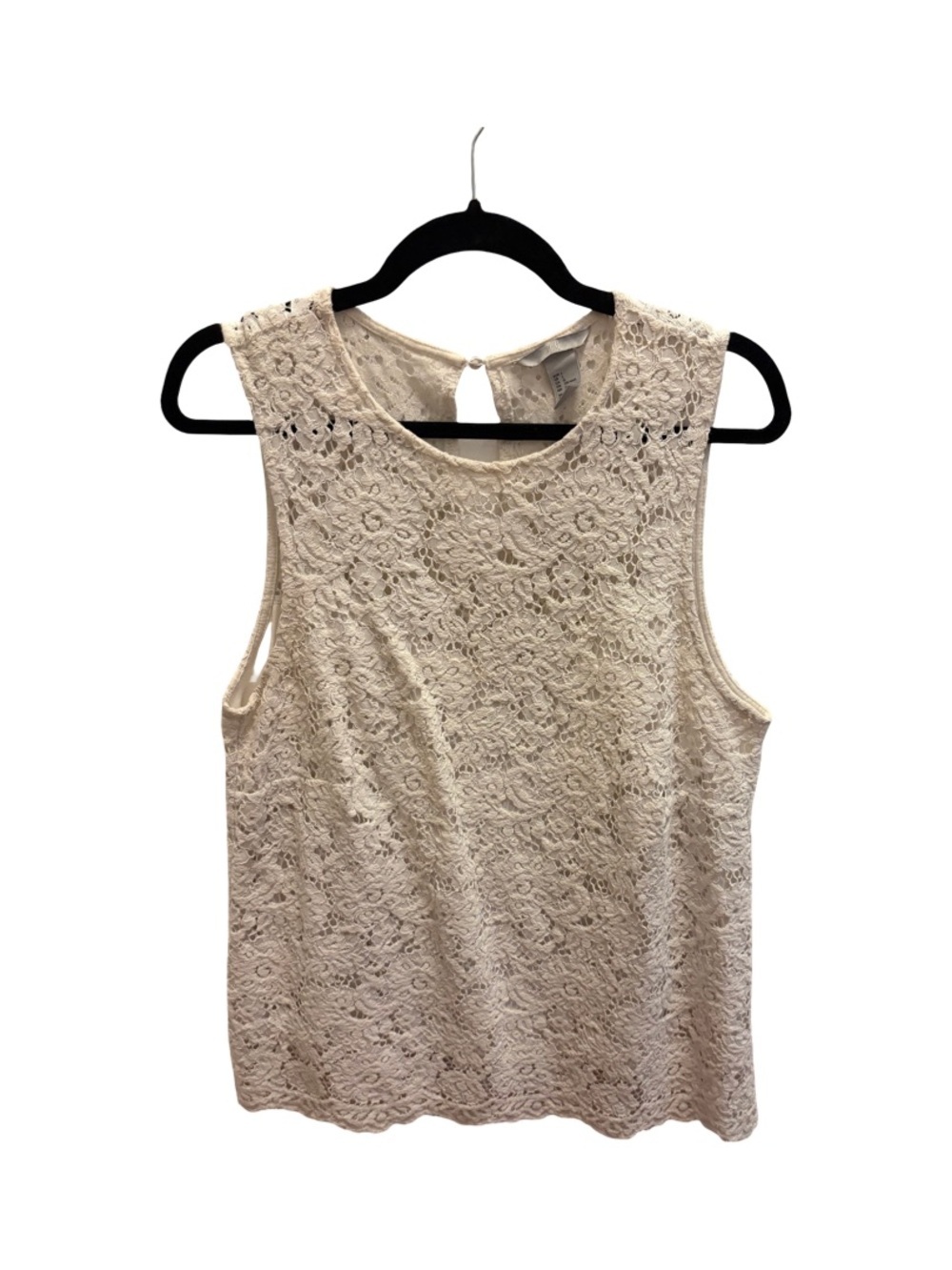 H&M Ivory Floral Lace Shell Sleeveless Top Women's Size L Keyhole Back